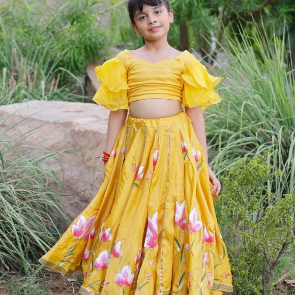 Daria Satin Handpainted Lehenga Set