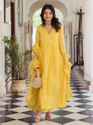 Sakshi Yellow Embroidered Chanderi Suit Set