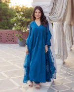 Desi Blue Embroidered Chanderi Suit Set