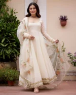 Gulnaar Off White Handpainted Chanderi Suit Set