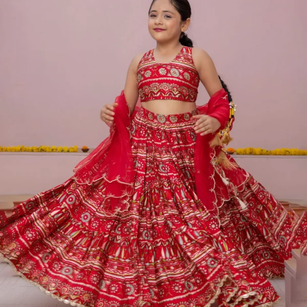 Nashra Red Printed Chanderi Lehenga Set