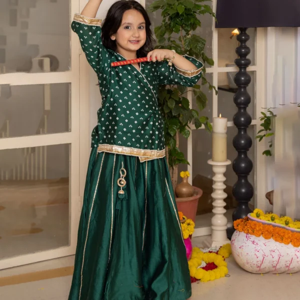 Anika Green Bandhani Chanderi Lehenga Set