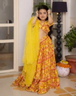 Hipsa Yellow Printed Chanderi Lehenga Set