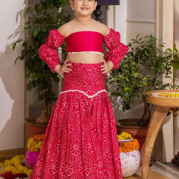 Nayra Pink Bandhani Chanderi Lehenga Set
