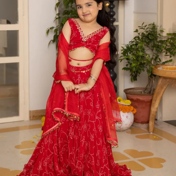 Kiara Red Bandhani Georgette Lehenga Set