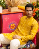 Yuvan Yellow Bandhani Chanderi Kurta