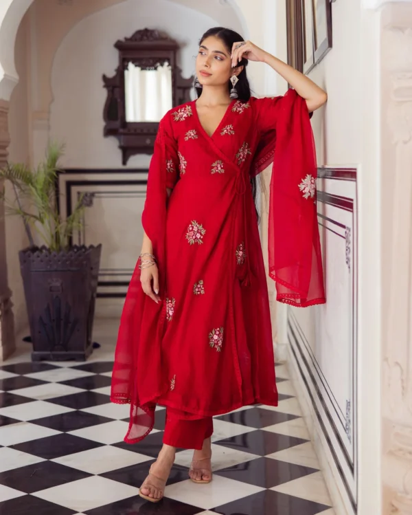 Ruby Red Embroidered Doria Suit Set