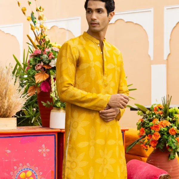 Yuvan Yellow Bandhani Chanderi Kurta