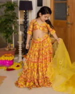 Hipsa Yellow Printed Chanderi Lehenga Set
