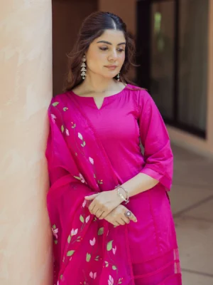 Chroma Charm Purple Handprinted Cotton Suit Set