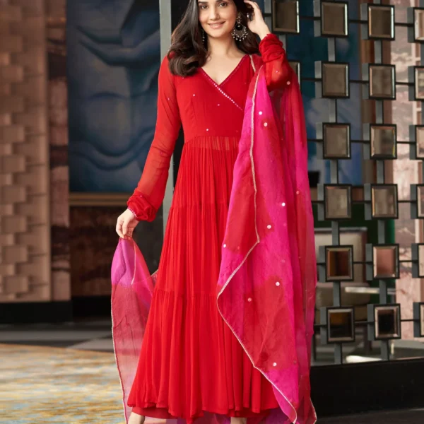 Rajni Red Embroidered Georgette Suit Set