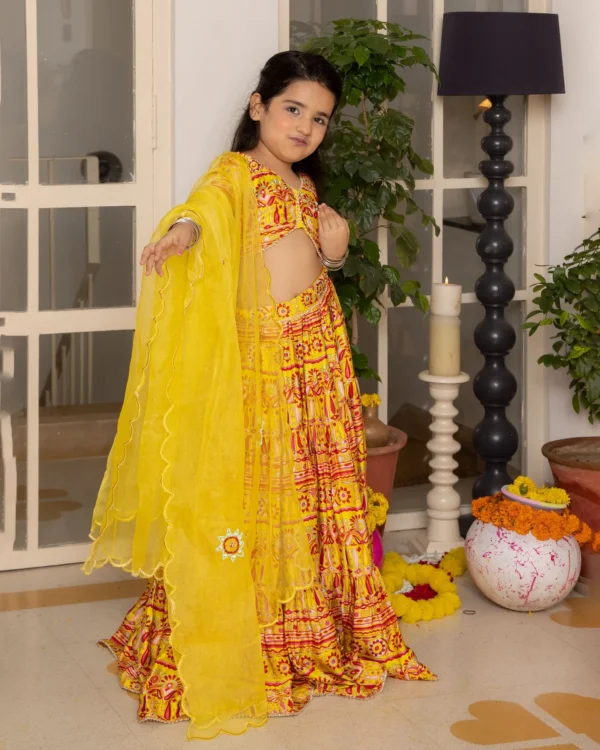 Hipsa Yellow Printed Chanderi Lehenga Set
