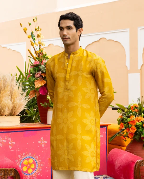 Yuvan Yellow Bandhani Chanderi Kurta