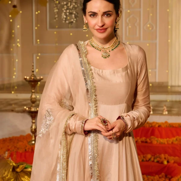 Padma Beige Solid Chanderi Suit Set