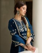 Jai Blue Embroidered Velvet Suit Set