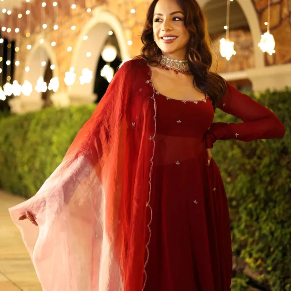 Maroon Blush Embroidered Georgette Suit Set